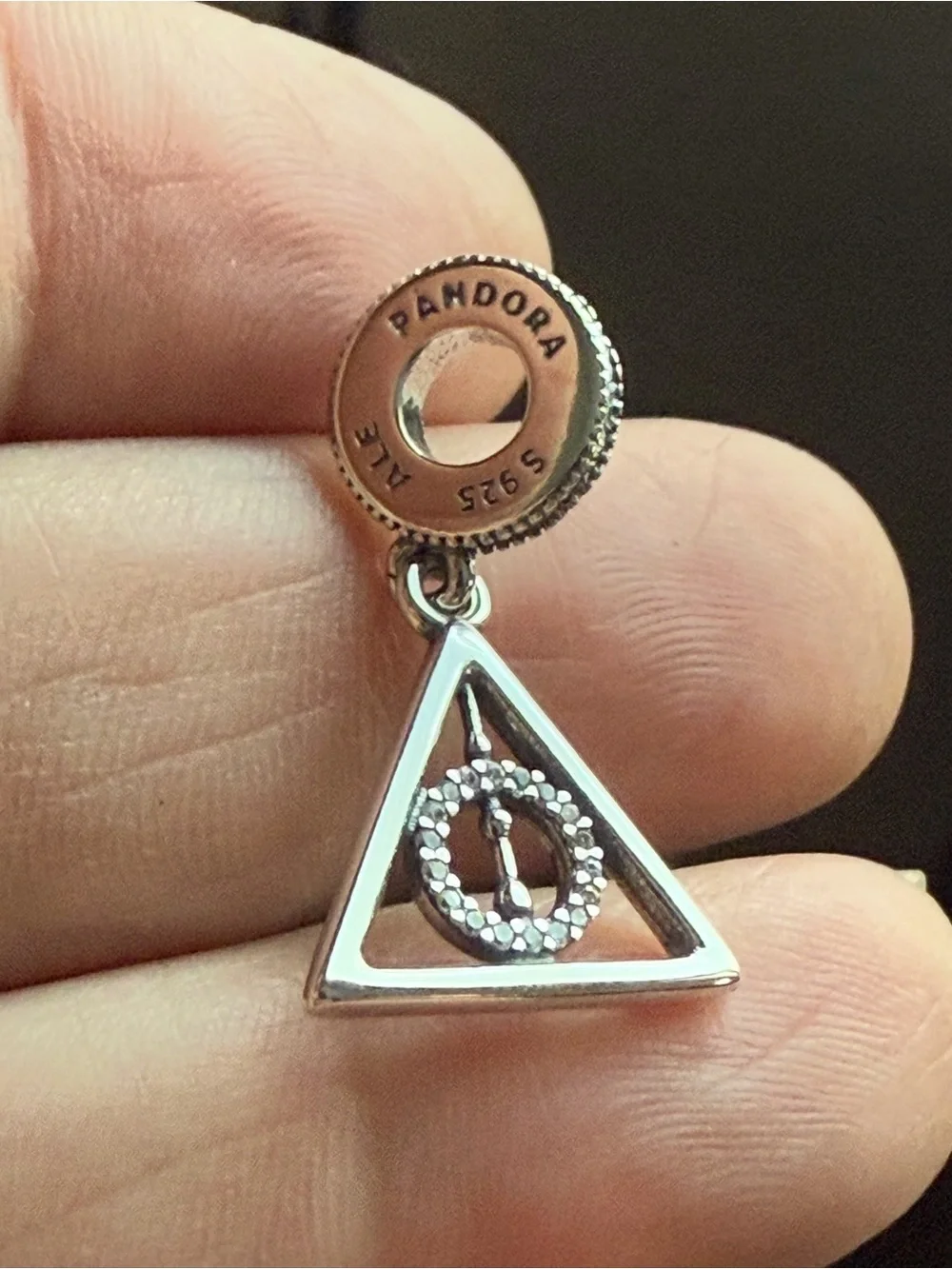 Pandora Silver Triangle Dangle Charm with Crystal Ring